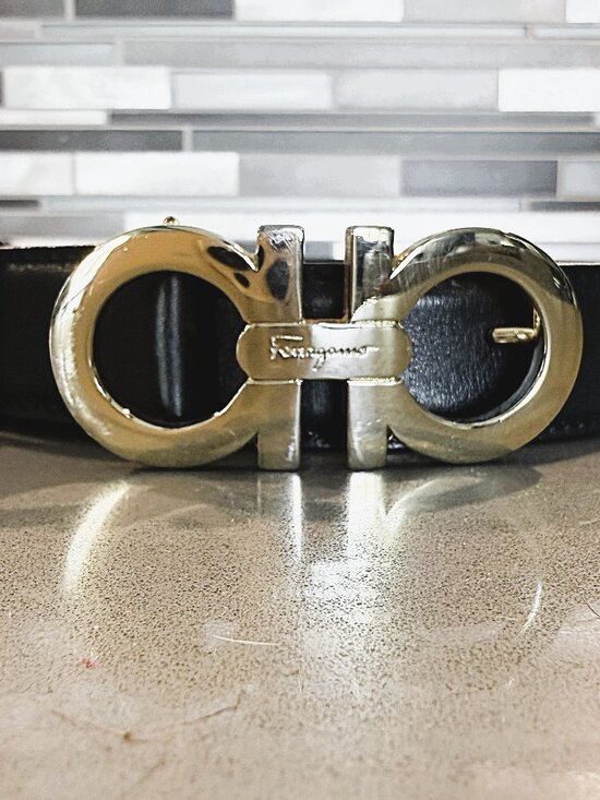Salvatore Ferragamo Skinny Leather Belt Blue Size: S main image 5
